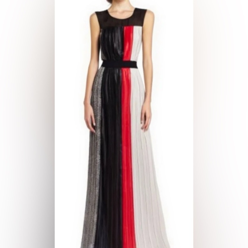 BCBGMAXAZRIA Franca Pleated Colorblock Maxi Dress XXS